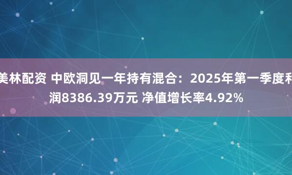美林配资 中欧洞见一年持有混合：2025年第一季度利润8386.39万元 净值增长率4.92%
