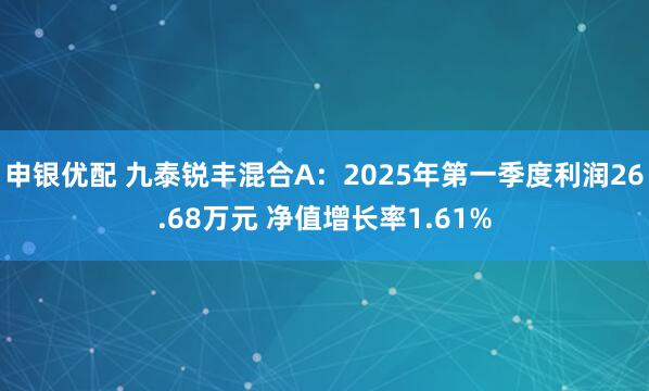 申银优配 九泰锐丰混合A：2025年第一季度利润26.68万元 净值增长率1.61%