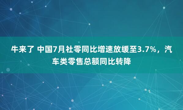 牛来了 中国7月社零同比增速放缓至3.7%，汽车类零售总额同比转降